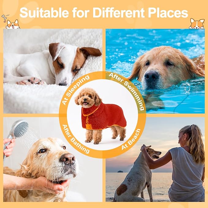 Bienbee Dog Bathrobe, Quick Drying Super Absorbent Dog Robes for After Bath, Warm Keeping Dogs Towel, Dogs Bath Supplies, Bright Red S