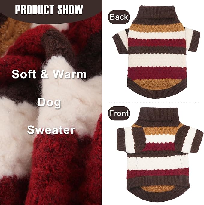 Dog Sweater, Pet Cable Knitted Turtleneck Sweater, Warm Dog Pullover Sweater with Legs for Winter, Thick and High Stretch Pet Clothes for Small, Medium Dogs Boy Girl(Brown, Medium)