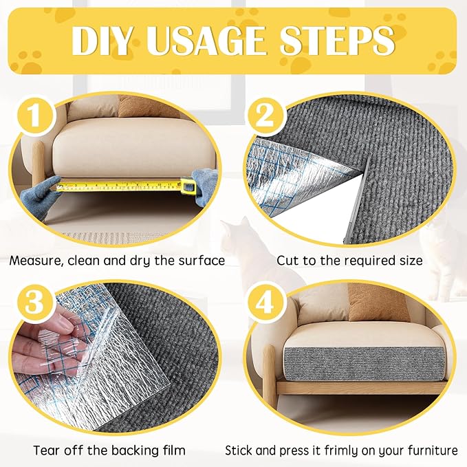 Self-Adhesive Cat Scratch Mat Trimmable Cat Scratching Post Carpet 39in Durable Carpet Mat Pad Replacement for Cat Tree Shelves Post Couch, Furniture, Walls & Doors DIY Cat Climbing Mat (Light Gray)
