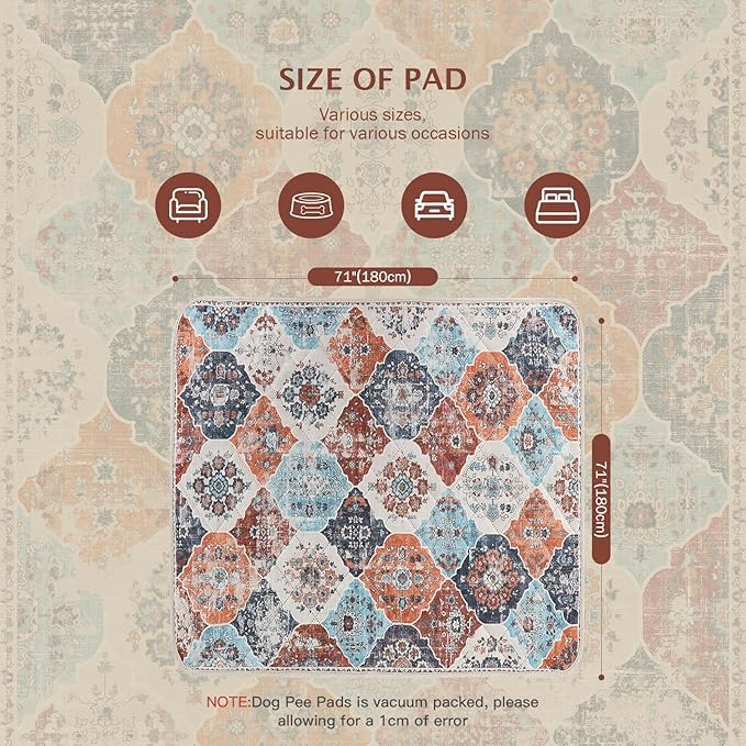 IEUUMLER Washable Pee Pads for Dogs, 1 Pack Reusable Pee Pads for Dogs Non-Slip Grip, Super Absorbent Waterproof Puppy Pads for Potty Training, Playpen, Crate, Whelping Box EU011 (Orange,71" x 71")