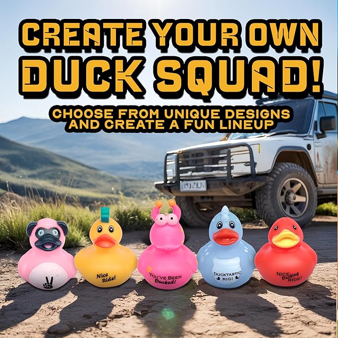 Rubber Ducks with 5 Fun Themed Logos for Jeep Ducking – 25 Pack of Assorted Mini Duckies with Variety Designs for Off-Road Duckers, Trail Gifting, Dashboard and 4x4 Fun, Bulk Rubber Duck for Adults