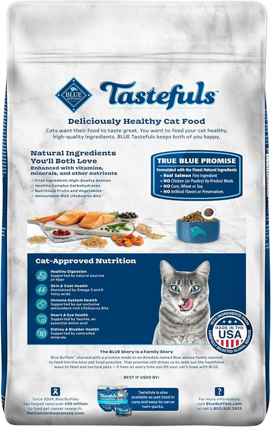 Blue Buffalo Tastefuls Natural Dry Food for Adult Indoor Cats, Salmon & Brown Rice Recipe, 15-lb. Bag