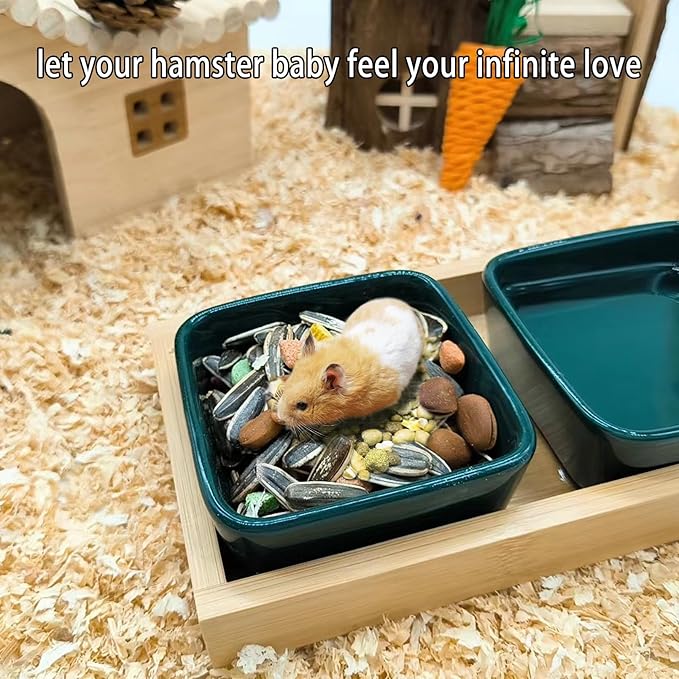 Hamster Food Bowl, Hamster Feeding & Water Bowls, Small Animals Ceramic Food Water Bowl Prevent Tipping for Dwarf Syrian Hamsters Bunny Gerbils Rats or Other Similar-Sized Small Pets (Green)