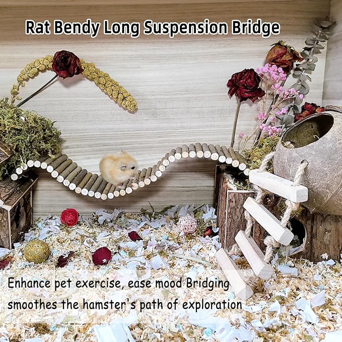 Rat Bendy Long Suspension Bridges Gerbil Wooden Ramp Hamster Cage Climbing Ladder Natural Wood Chews Toys for Rodents Mouse Dwarf Hamster