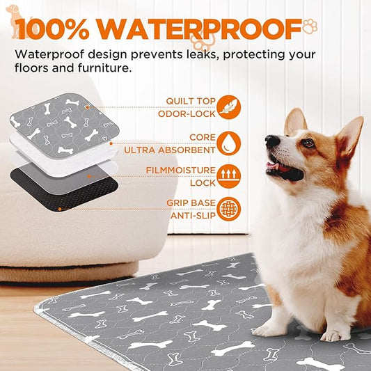 Washable Pee Pads for Dogs,2 Pack 48"x60" Reusable Puppy Training Pads, Ultra-Absorbent and Leak-Proof Whelping Pads , Extra Large Potty Playpen Mat for Incontinence, Housebreak, Crate