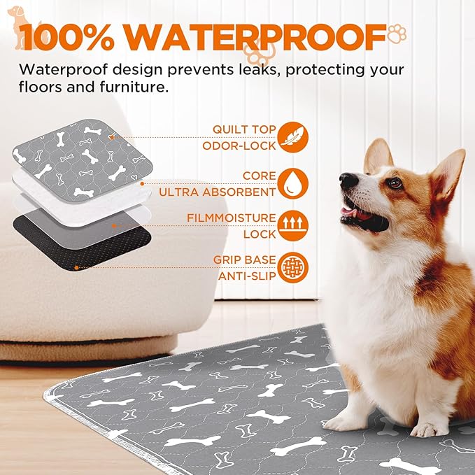 Washable Pee Pads for Dogs, Extra Large 2 Pack 36”x72” Dog Pee Pads Washable, Waterproof Puppy Pads Mat Reusable Fast Absorbent Dog Potty Training Pads, Whelping Pads for Playpen Crate