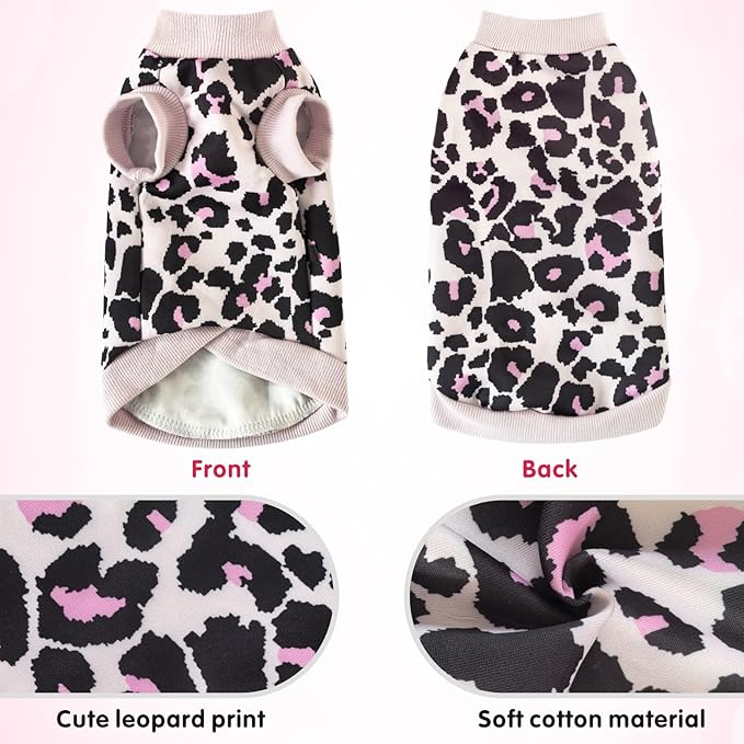 Idepet Cat Clothes Kitten Sweater Soft Kitten Shirt Cute Leopard Print Kitty Vest Pullover Pajamas Jumpsuit Cotton Apparel for Hairless Cats & Puppy (Pink,M)