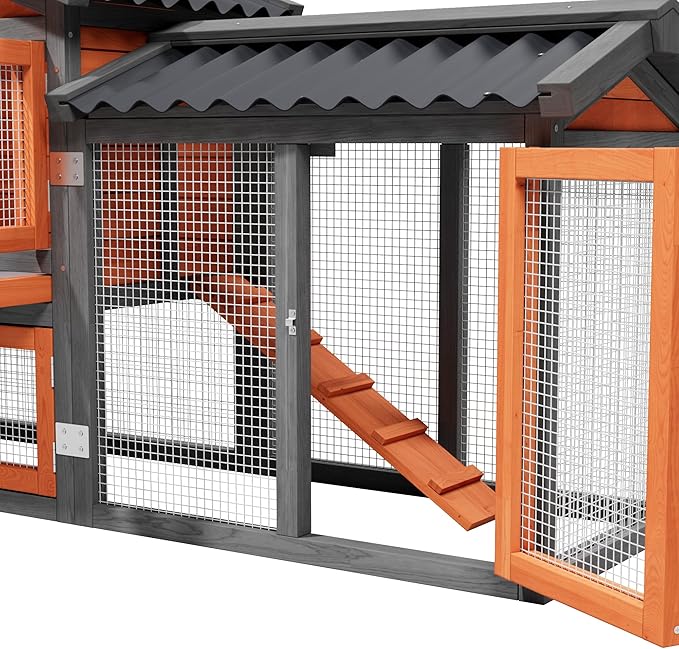 Chicken Run Coop,Wooden Duck Coop Outdoor 2-Tier Hen House All Weather Used Poultry Quail Cage Rabbit Hutch Pet Hideout with Ramp for Small Medium Animals-Expandable Design (Brown)