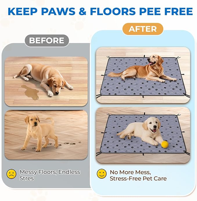 Fostanfly Non-Slip Washable Pee Pads for Dogs, 2 Pack 48''x60'' Extra Large Ultra-Absorbent and Leak-Proof Reusable Potty Training Pads for Dogs, Puppy and Cats of Add 8 Lanyards