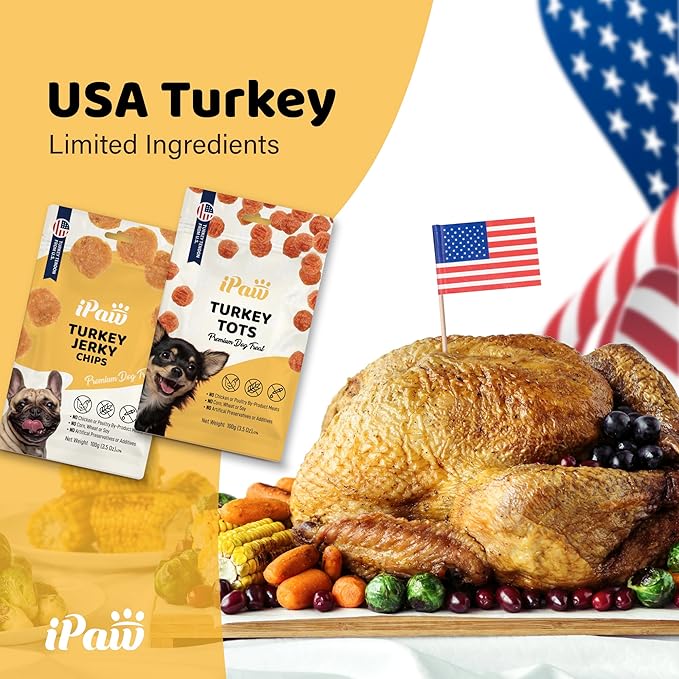 iPaw Turkey Chips Dog Treats for Puppy Training, All Natural Human Grade Dog Treat, Ingredient Sourced from USA, Hypoallergenic, Easy to Digest (Turkey Chips), 3 Packs