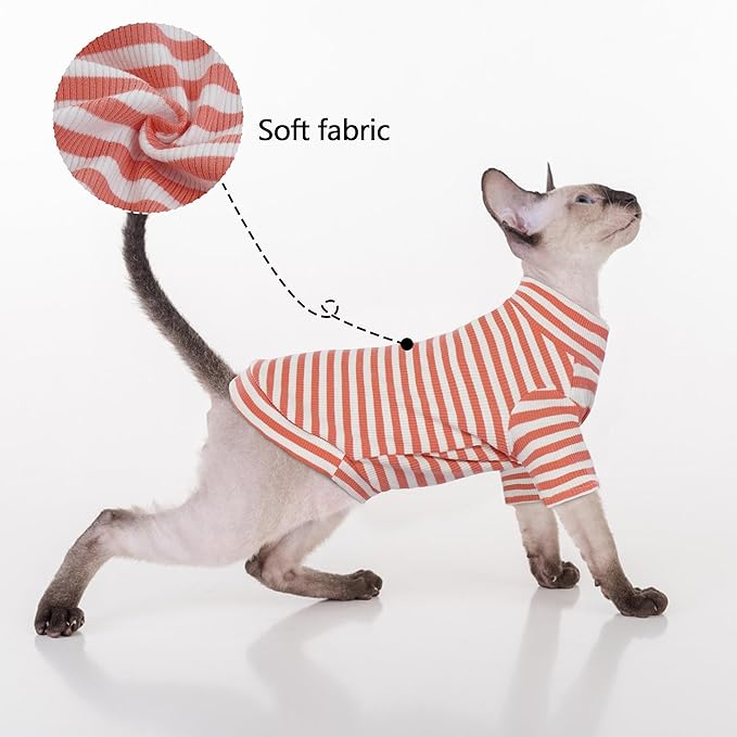 PUMYPOREITY Sphynx Cat Clothes - Soft Hairless Shirt With Sleeves, Stretchy Sweater, Pullover Pajamas Jumpsuit, Turtleneck Outfit for Sphynx Cornish Rex, Devon Rex - Orange, XL