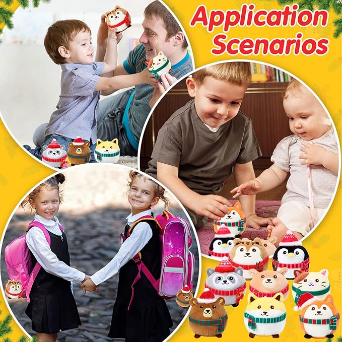 Aoriher 8 Pcs Mini Woodland Animals Plush Toys 3.15 Inch Soft Stuffed Animals Ornaments Bulk Colorful Woodland Keychain for Birthday Baby Shower Party Decors Classroom Prizes(Cap and Scarf)