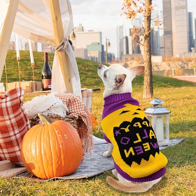 2Pcs Halloween Dog Sweaters Kitten Cat Knitwear Puppy Cat Halloween Pumpkin Ghost Sweater Pet Halloween Sweater Clothes Outfit Costume for Kittens Cats Puppies Small Medium Dogs S