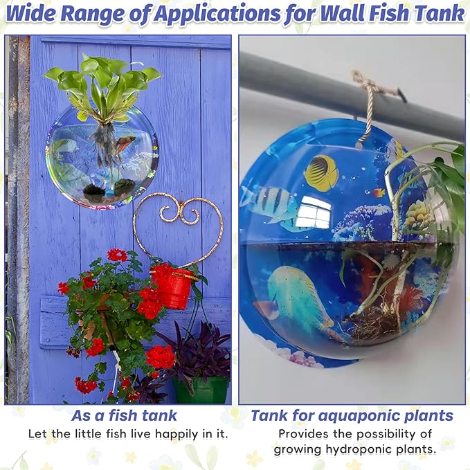 kathson Acrylic Wall Hanging Fish Bowl Wall Mounted Fish Tank Planter Fish Bubble Hanging Aquarium Hydroponic Plant Pot Betta Fish Tank Bowl for Home Decor Pot Decoration Planter (9.25in)