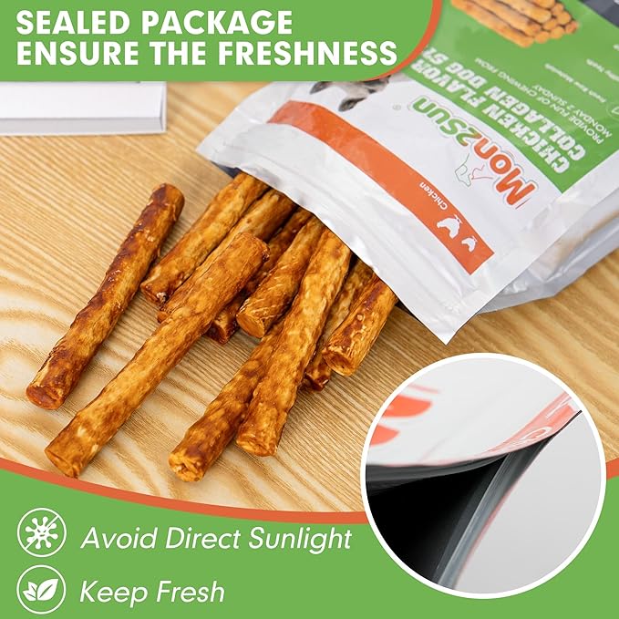 MON2SUN Chicken Collagen Sticks for Dogs, 5 Inch Teeth Cleaning Collagen Chews for Medium Dogs (Chicken Flavored), Healthy Snacks, 21.16oz (30 Count-Pack of 1)