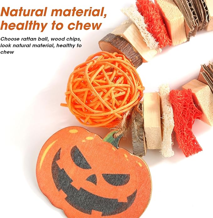 Rabbit Toys for Bunnies, Natural Guinea Pig chew Toys for Teeth for Chinchilla Toys Guinea Pigs Bunny Hamsters Ratsand Other Small Pets Teeth Chew Grinding Toy Hanging Halloween-Themed