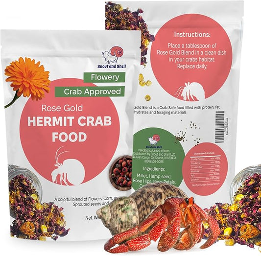 Rose Gold Natural Hermit Crab Food – Rose Petals, Calendula & Sprouted Grains – 39g – Snout and Shell