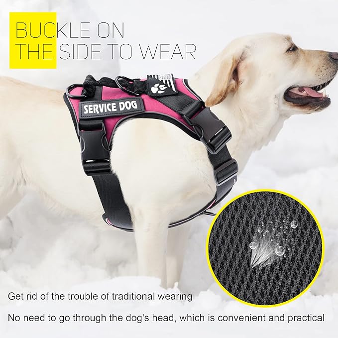 Demigreat Service Dog Harness, Reflective Dog Vest Harness with 5 PCS Patches, Adjustable Soft Oxford Pet Harness, Inner Layer Mesh, Easy to Control for Dogs