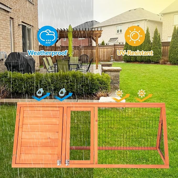 Wooden Rabbit Hutch & Chicken Coop Outdoor Small Animal Cage with Ventilated Wire Run, Emovable Tray for Quail, Bunnies, Guinea Pigs, Chicks – Backyard Poultry Hutch (Brown)