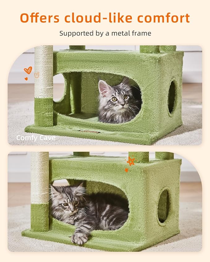 Taoqimiao Cat Tree,38.5-Inch Cat Tower for Indoor Cats,Suitable for Kittens with Luxurious cat condo with Adjustable Baskets and Luxurious Perch MS029SGR Green