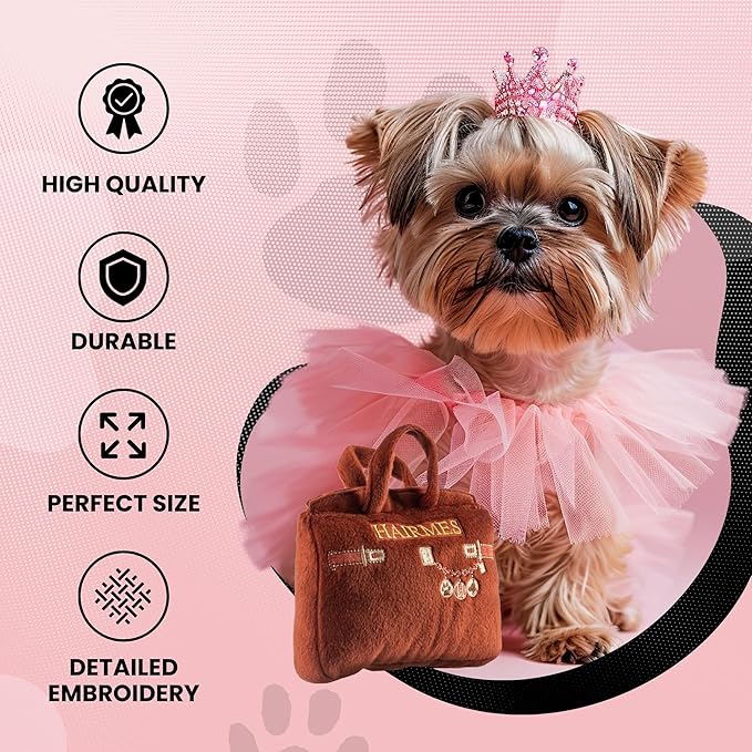 Dog Diggin Designs Runway Pup Collection | Unique Squeaky Parody Plush Dog Toys – Haute Couture Purses & Handbags