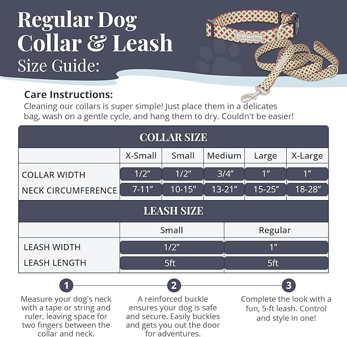 Lucky Love Dog - Easy Click Buckle Dog Collar with Leash Set Combo, Durable & Comfortable for Male & Female Dogs, Pet Collar for Small to Large Dogs, Secure Fit - Pongo Combo, Small