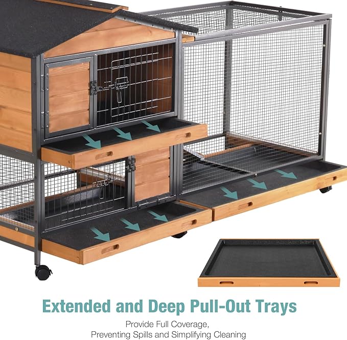 Rabbit Cage,Indoor Rabbit Hutch with Matel Frame and Pull Out Tray,Rabbit Hutch Chicken Coop with Run (Orange)