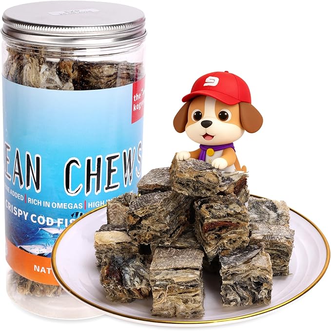 Natural Cod Skins for Dogs - Single Ingredient Dog Treats, Grain Free & Hypoallergenic - Dental Chews for Teeth Cleaning & Fresh Breath - Rich in Omega-3 for Skin & Coat Health (Cube 5.5 oz)