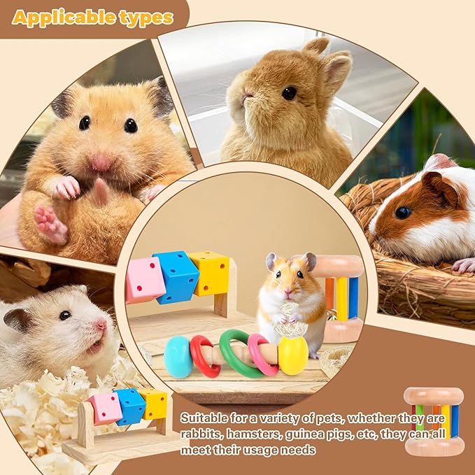 7 Pcs Wooden Hamster Toys,Hamster Chew Toys,Safe Eco-Friendly Rabbit Toys,Wooden Small Animal Cage Accessories, Bite-Resistant Guinea Pigs for Small Animals Playing Teeth Grinding Indoor