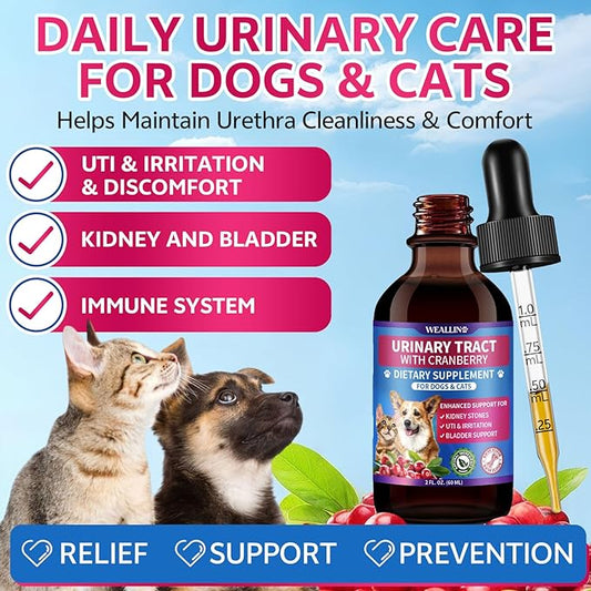 2 Pack – Cat & Dog Natural Urinary Tract Infection Treatment with Cranberry, Kidney, and Bladder Support Supplement, Support for Urinary Comfort & Bladder Flow – Pet Renal Care Support Drops