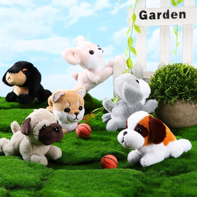 HyDren 6 Pcs Mini Puppy Stuffed Animals Small Dog Plush Bulk Puppies Realistic Cute Dog Toys Soft Plush Adopt a Pet Stuffed Animal Puppy Party Favor for Animal Birthday Party Gifts(Cute Style)