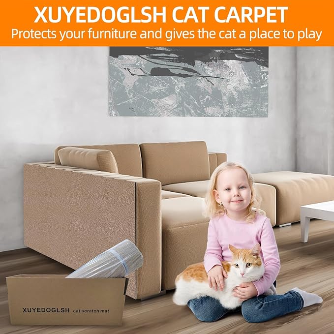 Cat Scratch Mat 120 "x15.8, Cat Scratch Sofa Furniture Protector, Trimmable Self-Adhesive Cat Scratch Pad for Decorating Cat Towers, DIY Cat Tree Shelf, Walls and Climbing Frames (Beige)