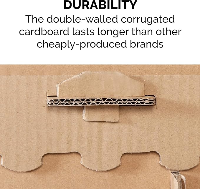 Furhaven Multi-Level Cardboard Cat Condo w/ Catnip for Indoor Cats, Ft. Scratching Pads & Toys - High Castle Tower Corrugated Cat Scratcher Hideout - Cardboard Brown, One Size
