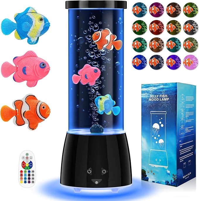 Bubble Fish Lamp, GuardWee 16 Colors Light & 4 Lighting Effects Fake Aquarium Sensory Lamp, Artificial Fake Fish Tank for Home Decor, Ideal Gift for Kids/Adults