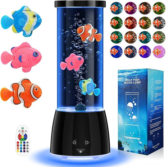 Bubble Fish Lamp, GuardWee 16 Colors Light & 4 Lighting Effects Fake Aquarium Sensory Lamp, Artificial Fake Fish Tank for Home Decor, Ideal Gift for Kids/Adults