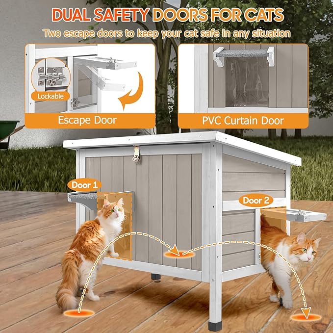 Insulated Cat House Outdoor Weatherproof Feral Cat Shelter for Winter, All-Round Foam Insulation Wooden Pet House for Outdoor Cat with Raised Base, Openable Roof (30.7"L x 21.7"W x 25.6"H)