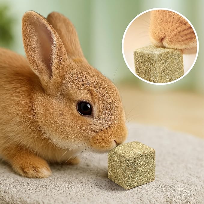 Abizoo Natural Rabbits Chew Toys Timothy Hay & Pine Wood Blocks for Guinea Pigs, Hamsters Small Animal Dental Care Digestion & Molar Health Vitamin-Enriched Safe Chewing Treats