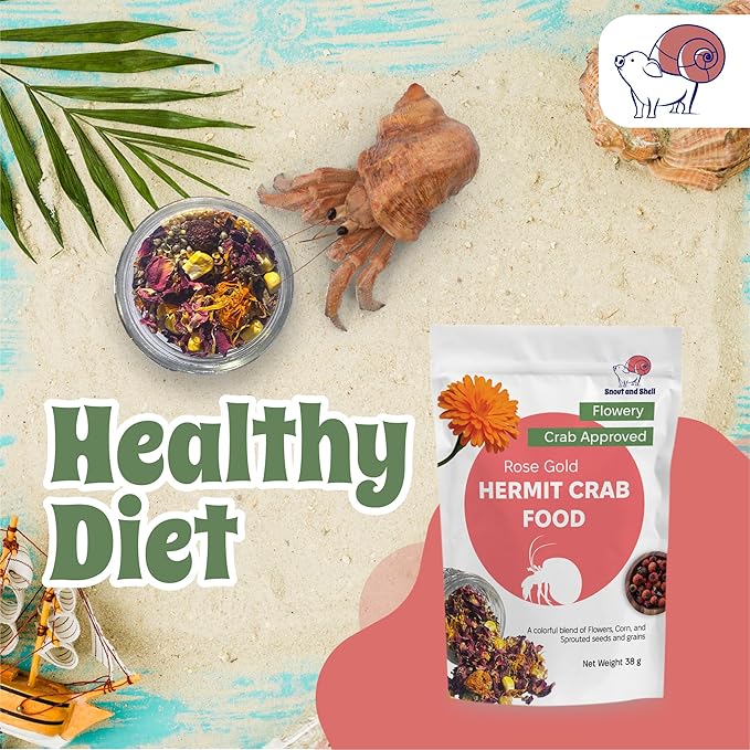 Rose Gold Natural Hermit Crab Food – Rose Petals, Calendula & Sprouted Grains – 39g – Snout and Shell