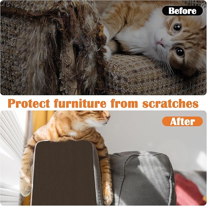 Cat Scratch Furniture Protector - 158" x 17" Trimmable Self-Adhesive Cats Claws Scratch Pads, DIY Cat Climbing Couch Protector for Scratch Post Cat Tree Replacement Indoor (Brown)