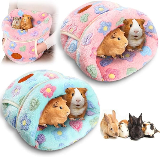 Wenqik 2 Pcs Guinea Pig Hideouts Washable Bunny Bedding Cuddle Warm Small Pet Sack Supplies Portable Pet Carrier Cage Nest Guinea Pig Accessories for Cage(Green, Pink,Flowers)