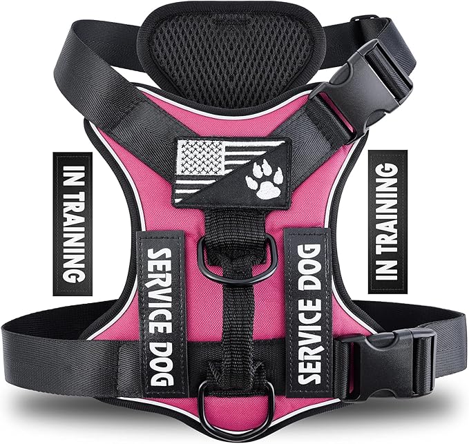 Demigreat Service Dog Harness, Reflective Dog Vest Harness with 5 PCS Patches, Adjustable Soft Oxford Pet Harness, Inner Layer Mesh, Easy to Control for Small Medium Large Dogs…