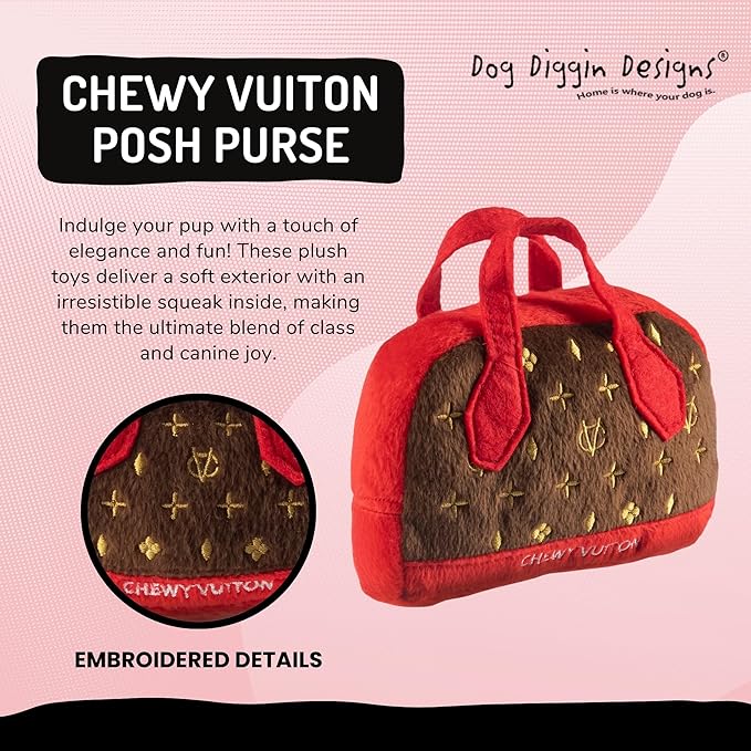 Dog Diggin Designs Runway Pup Collection | Unique Squeaky Parody Plush Dog Toys – Haute Couture Purses & Handbags
