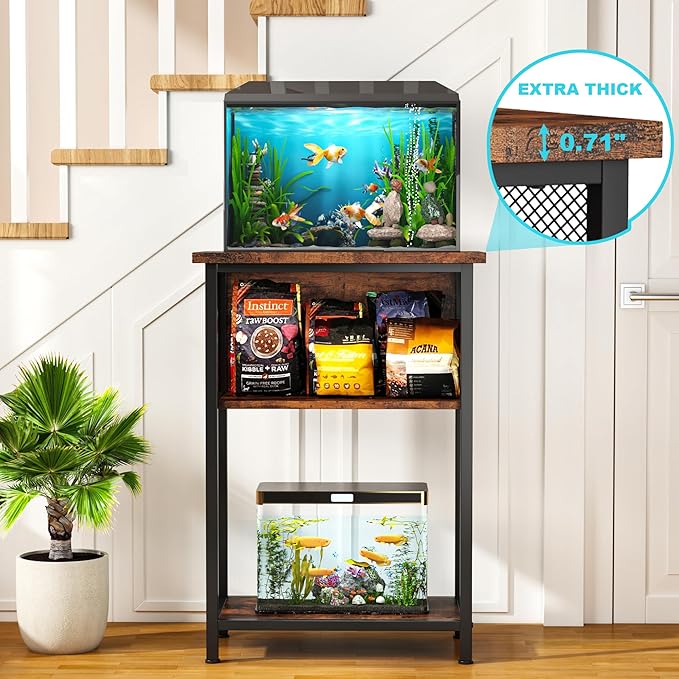 BSONE 5-10 Gallon Fish Tank Stand, Small Aquarium Stand Shelf, 0.71" Thickened Tabletop, 20.5" W×11" D ×31" H , Rustic Brown