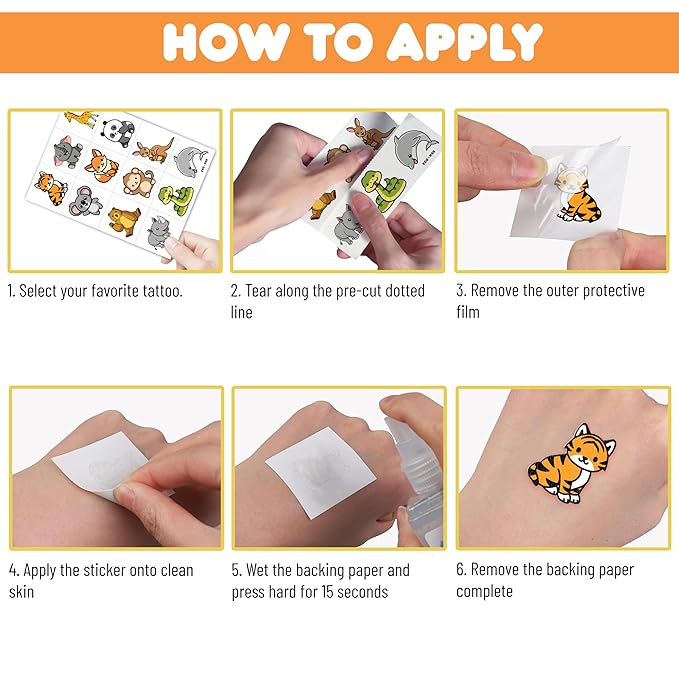 Zoo Pre-cut Temporary Tattoos (8 Sheets 96PCS) Jungles Party Decorations Supplies Favors Safari Animals Theme Birthday Cute Stickers Christmas Gifts for Boys Girls Class School Prizes Carnival