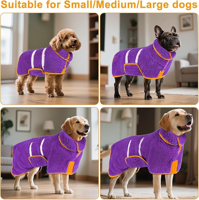 Bienbee Dog Bathrobe, Quick Drying Super Absorbent Dog Robes for After Bath, Warm Keeping Dogs Towel, Dogs Bath Supplies, Dark Purple XXL