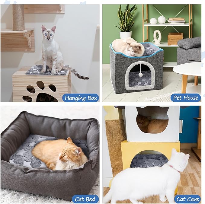 2 Pack Self Warming Cat Mat Self Heating Pad Bed Reversible Machine Washable Reflects Body Heat Warm Thermal Pet Pad Crate Blanket for Feral and Indoor Cat (Star,17'' X 17'')