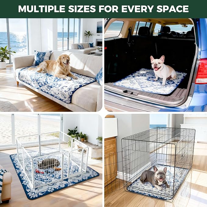 FXW Washable Pee Pads for Dogs, Puppy Pads with Super Absorbent, Specifically Designed for 36inch Cages, 23" x 35" Rectangle, Mandala Blue, 2 Packs