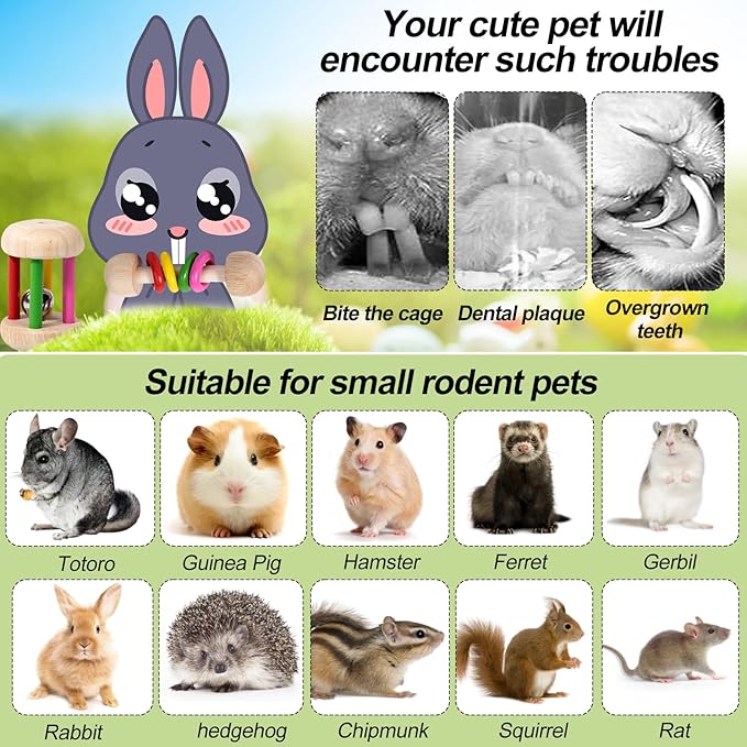 15PCS Rabbit Toys for Bunnies Boredom Enrichment with Chinchilla Hamster Rat Guinea Pig Bunny Toys for Rabbits Indoor Wooden Hanging Bunny Rabbit Chew Toy for Teeth Keep Busy Grass Sticks Treat Balls