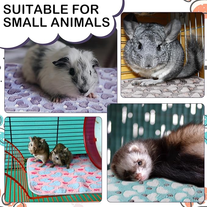 Tudomro 8 Pcs Guinea Pig Bedding Cage Liners Bulk Blankets Small Animal Flannel Throw Bedding Waterproof Absorbent Reusable Pet Pee Sleep Mat Pad Cover for Hamster Ferret(Heart,12 x 12 Inch)