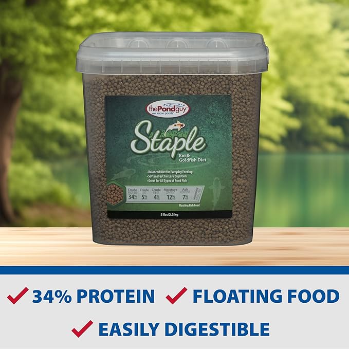 The Pond Guy Staple Fish Food for Backyard Koi & Goldfish, Choice Floating Pellets for Fish Wellness & Health, Smart Nutrition for Clean Ponds, 12 lbs